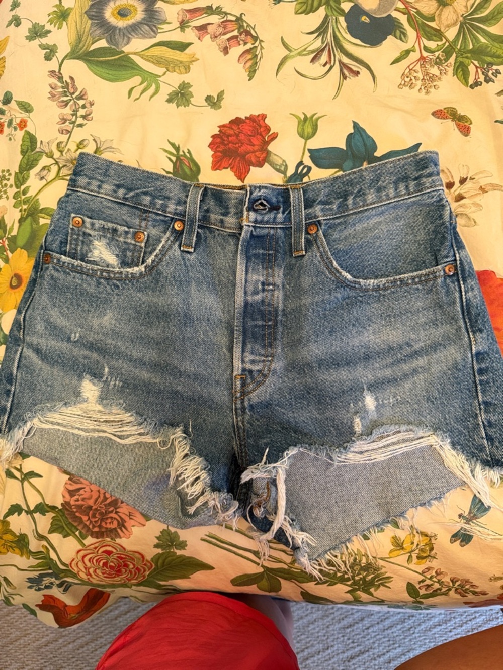 Levi's Medium Blue Distressed High-Rise Cutoff Shorts